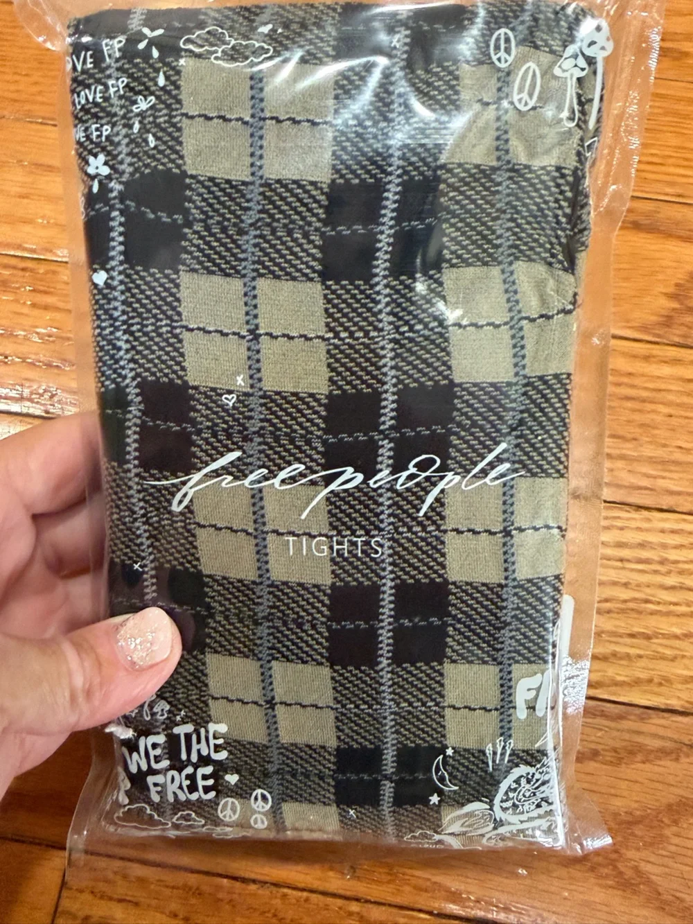 NWT new free people small medium highland hues tartan tights plaid black tan